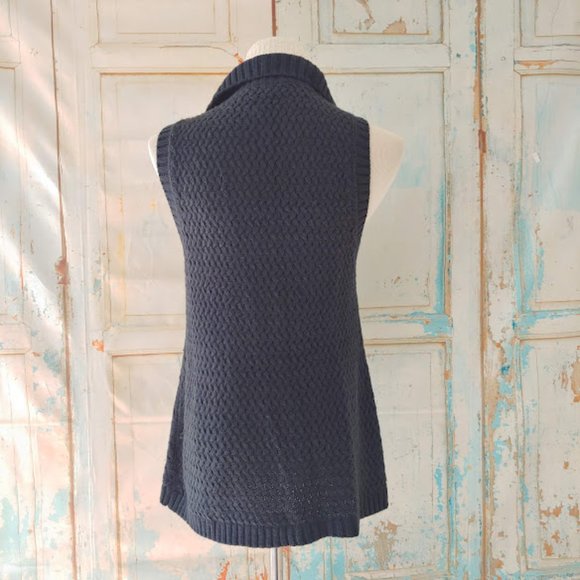 Style & Co petite cable knit cardigan button sleeveless sweater/sizePM/navy blue - Picture 5 of 8